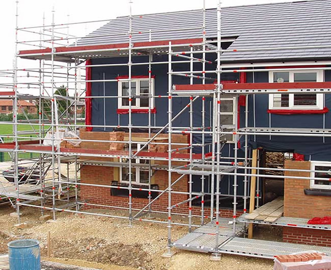 Scaffolding installed for a house extension